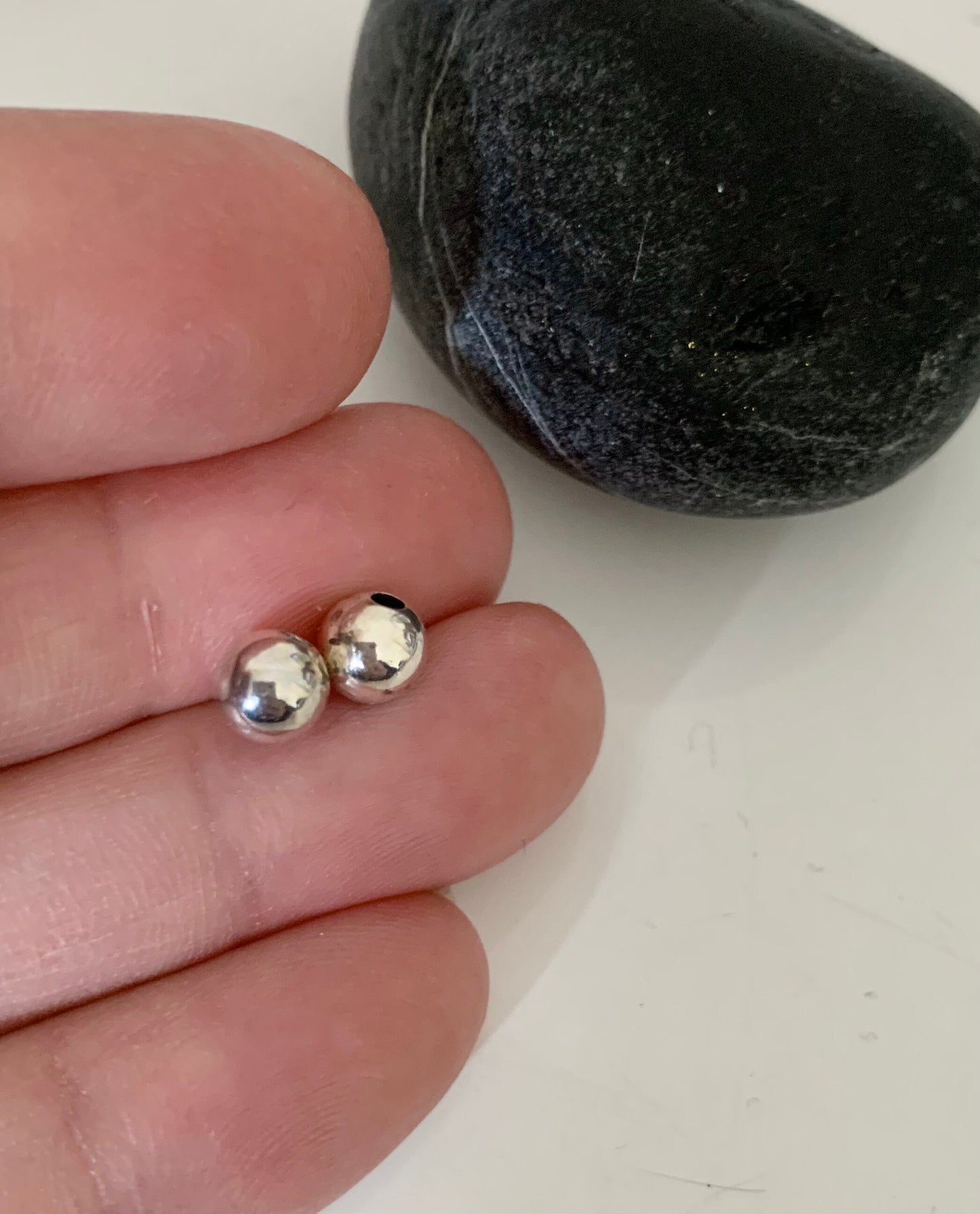 Lot de Perles lisses 6 mm trou 1,8mm argent massif 925/1000
