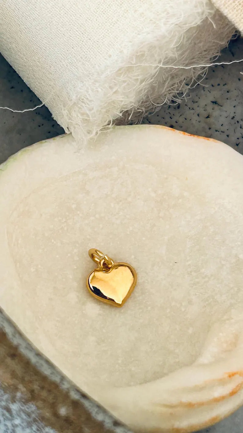 Coeur 7,5mm plaqué or, coeur plein avec anneau 4mm doré, amour, saint Valentin, maman..