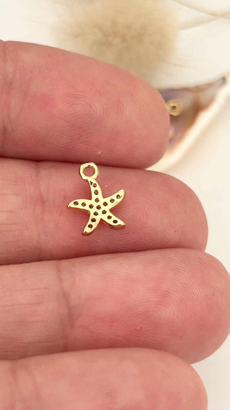 Étoile de mer 8mm strass et plaqué or plaqué or 24 carats, étoile mer plaqué or 24 K, petits diamants zircon
