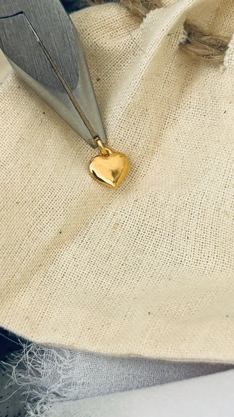 Coeur 7,5mm plaqué or, coeur plein avec anneau 4mm doré, amour, saint Valentin, maman..