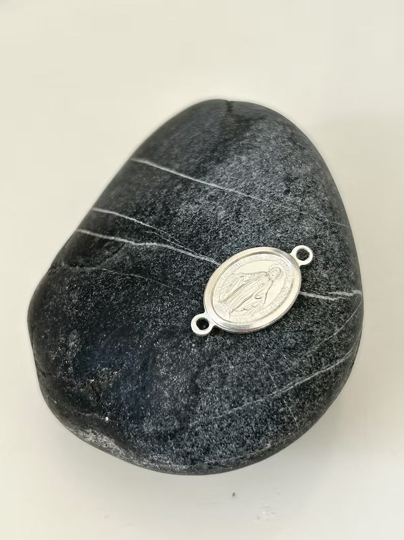 Connecteur Vierge argent véritable 16 mm, Madone en argent pur 925/1000 pour chapelet ou créations de bijoux GRAND MODELE