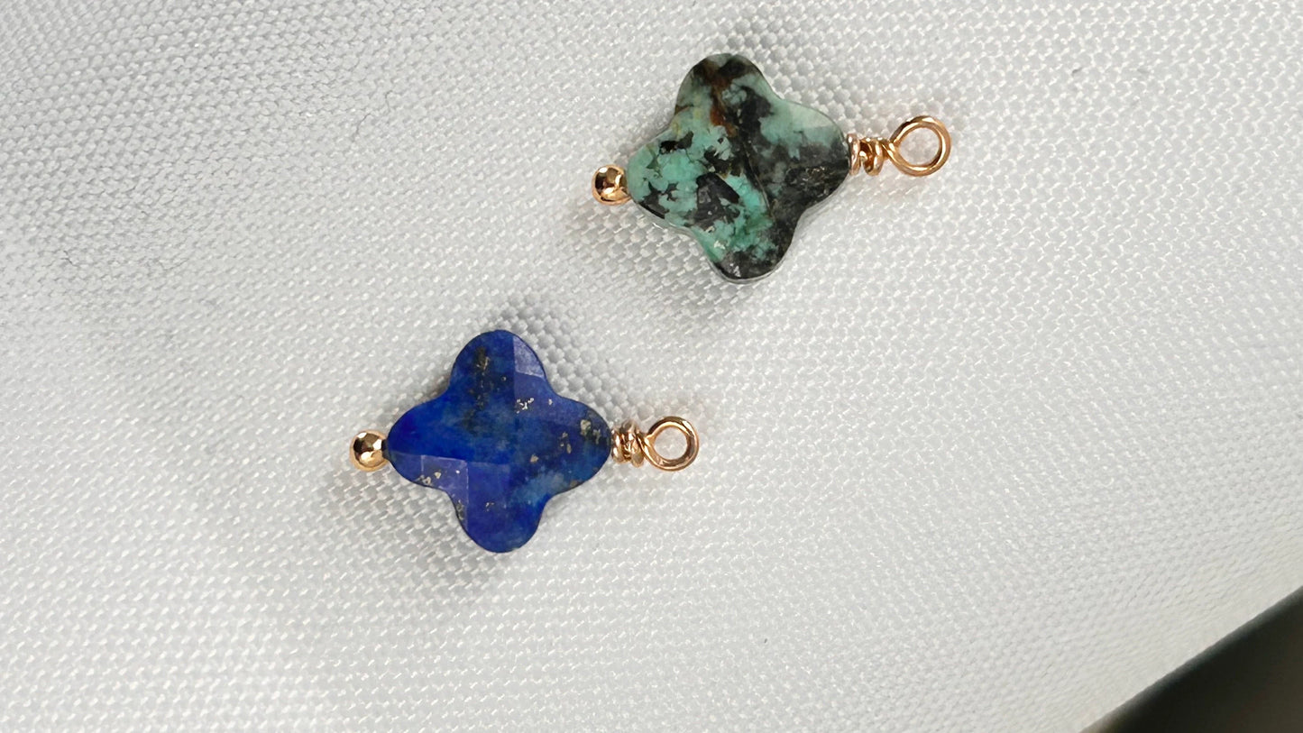 Perle trèfle Lapis / Turquoise Africaine naturelle 10m et doré or fin