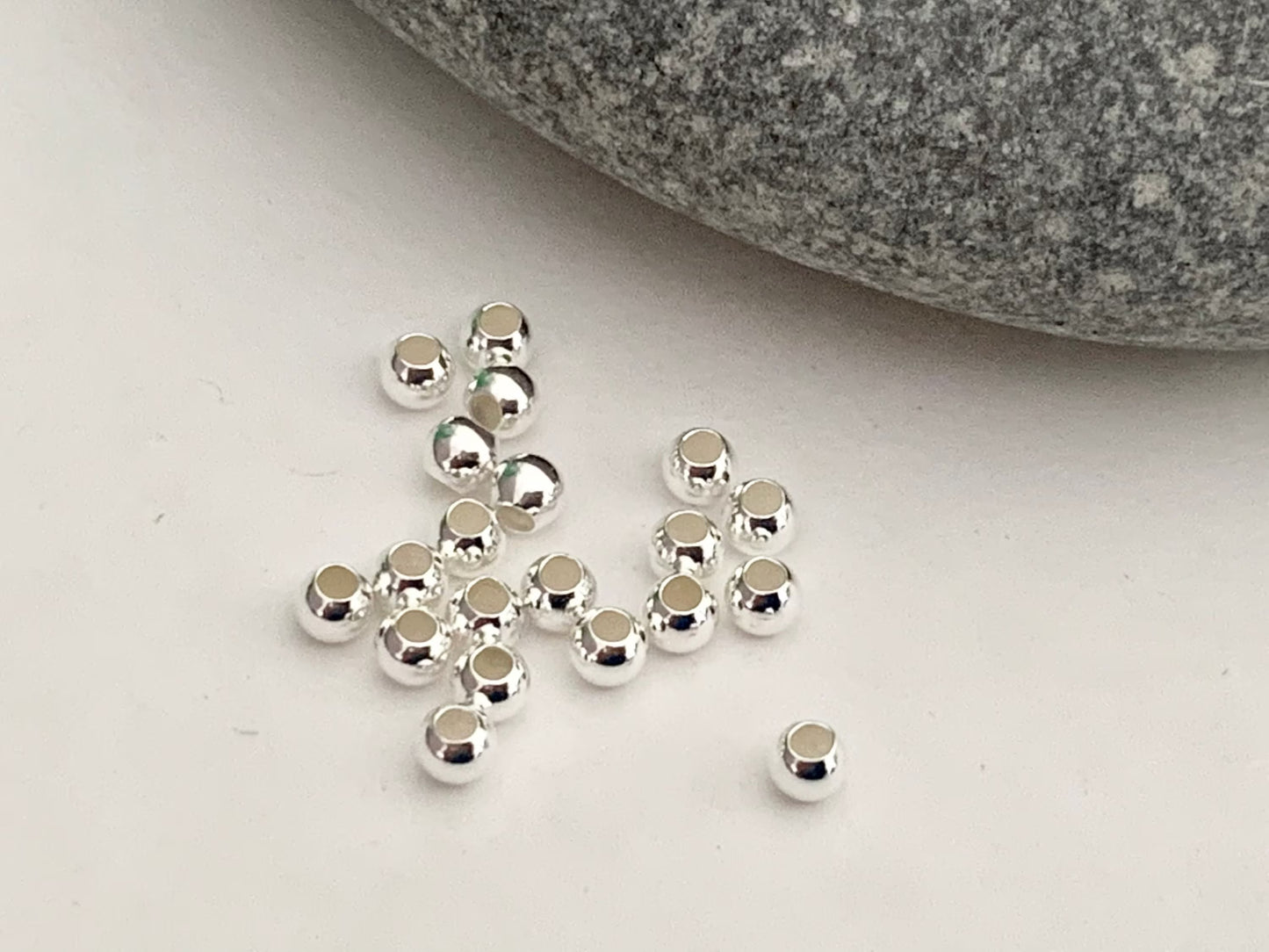 Par lot de 10 Perles lisses 2,5 mm trou 1,2mm argent massif 925/1000