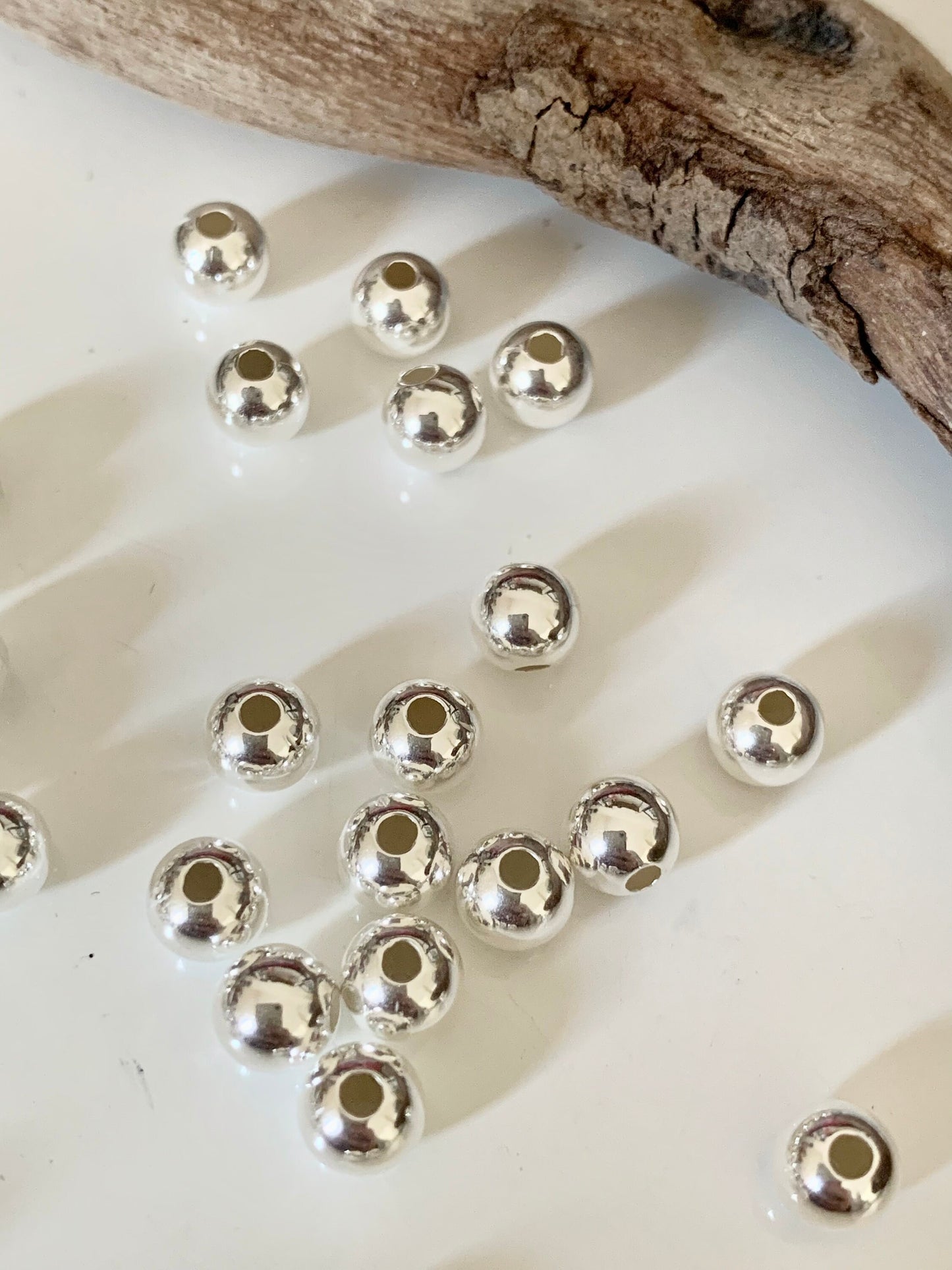 Lot de Perles lisses 6 mm trou 1,8mm argent massif 925/1000
