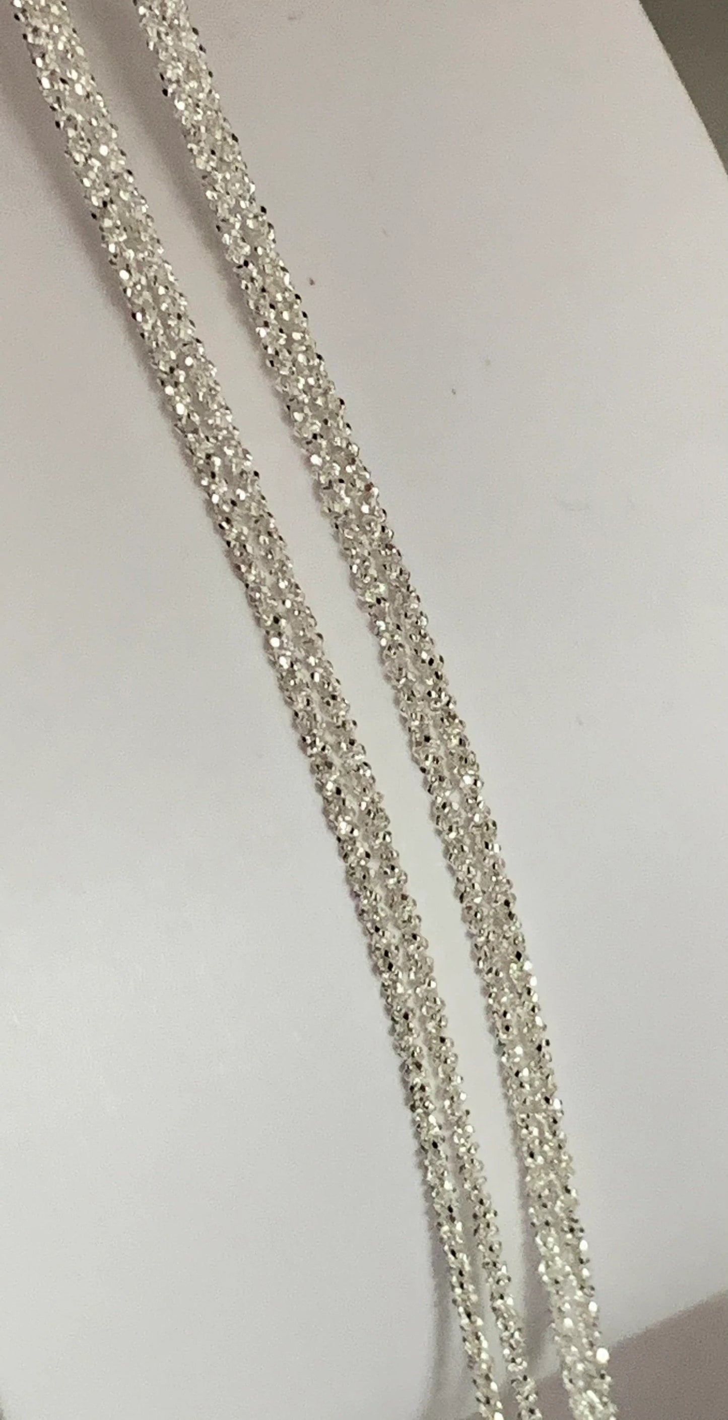 Chaîne flocons diamantée en argent 925 véritable 1,2mm, Morceau de chaîne en argent pur 925/1000