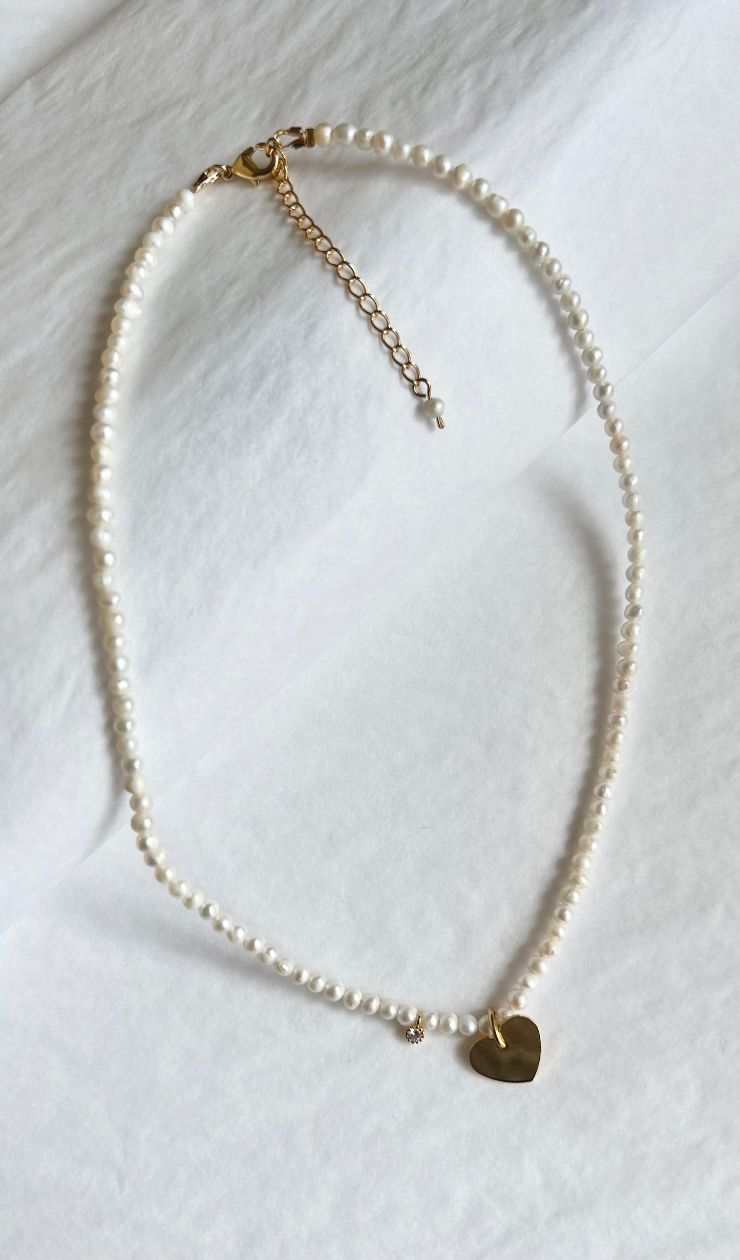 Collier Cœur plaqué or, solitaire zircon et véritables Perles d’eau douce naturelles, ne ternit pas