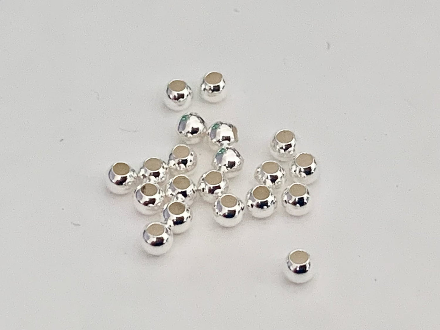 Par lot de 10 Perles lisses 2,5 mm trou 1,2mm argent massif 925/1000
