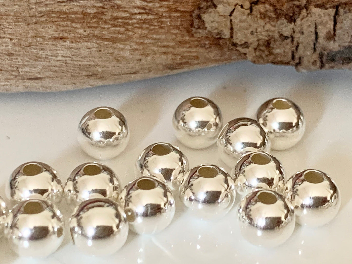 Lot de Perles lisses 6 mm trou 1,8mm argent massif 925/1000