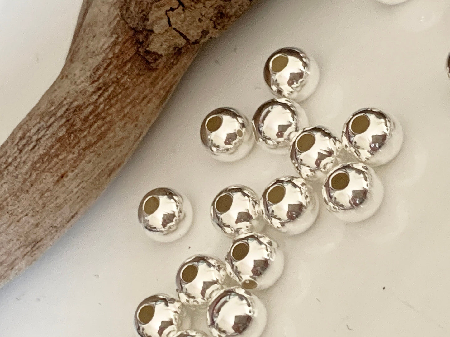 Lot de Perles lisses 6 mm trou 1,8mm argent massif 925/1000