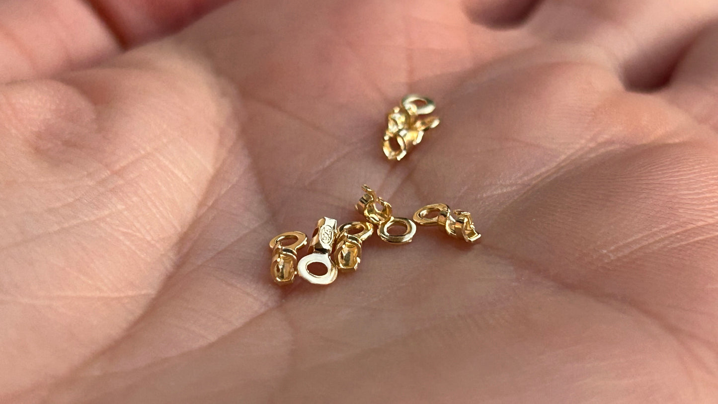 Embouts fins vermeil x4 à écraser argent massif 925, + plaqué or 24 carats, poinçonné 925 embout 3 griffes 0,8/1mm, MIYUKI, cordons, chaînes