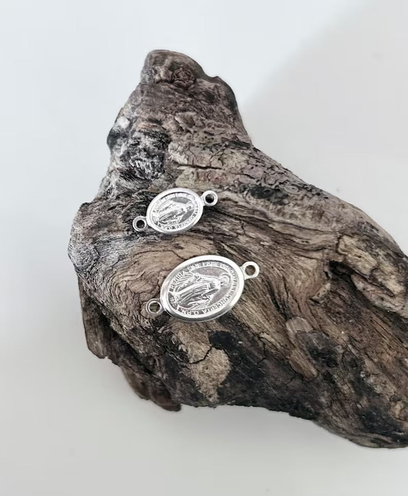 Connecteur Vierge argent véritable 16 mm, Madone en argent pur 925/1000 pour chapelet ou créations de bijoux GRAND MODELE