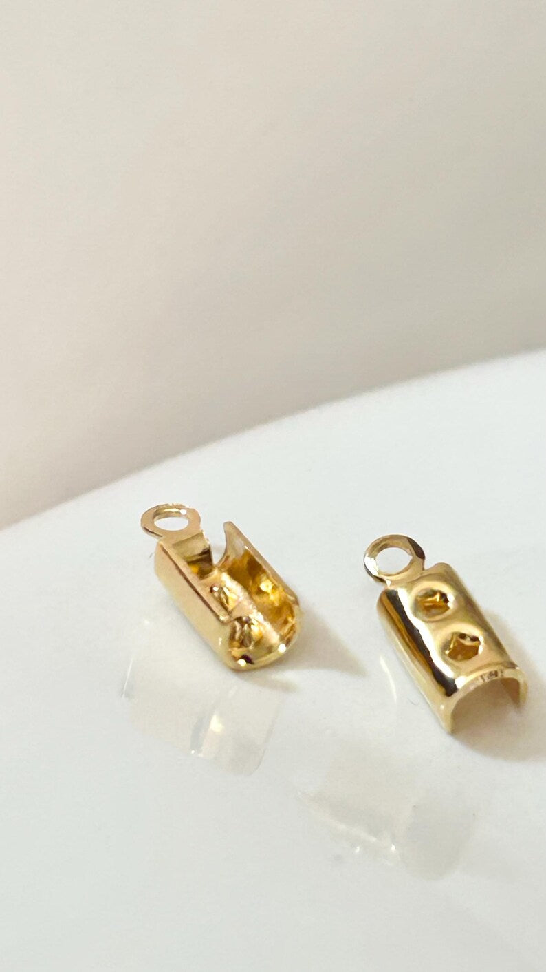 2 Embouts à pincer 10mm, apprêt laiton 10x3,7mm plaqué or, embout chaîne, cordon, fil de soie,