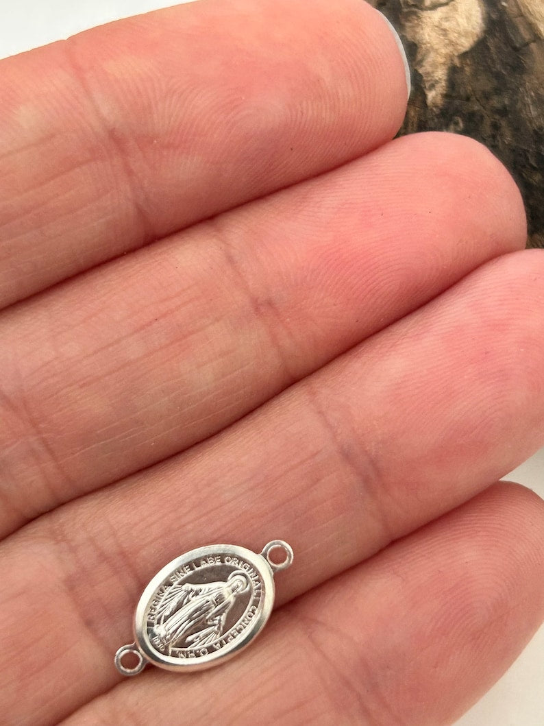 Connecteur Vierge argent véritable 16 mm, Madone en argent pur 925/1000 pour chapelet ou créations de bijoux GRAND MODELE