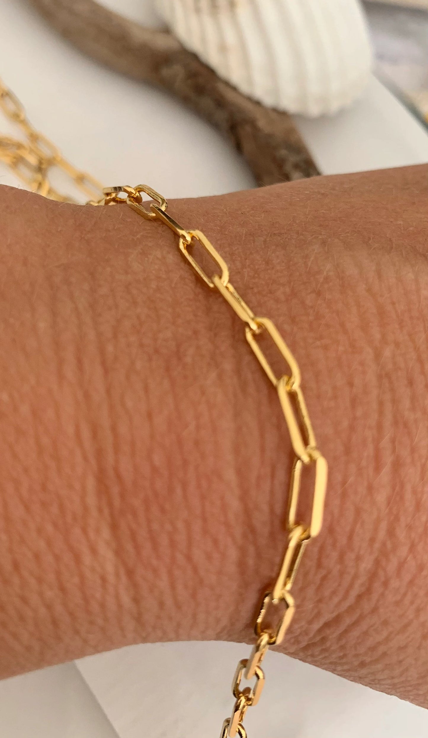 24K Chaîne maille rectangle 3,5x9mm brillante, morceau de CHAÎNE TROMBONE en plaqué or 24 K Haute Qualité