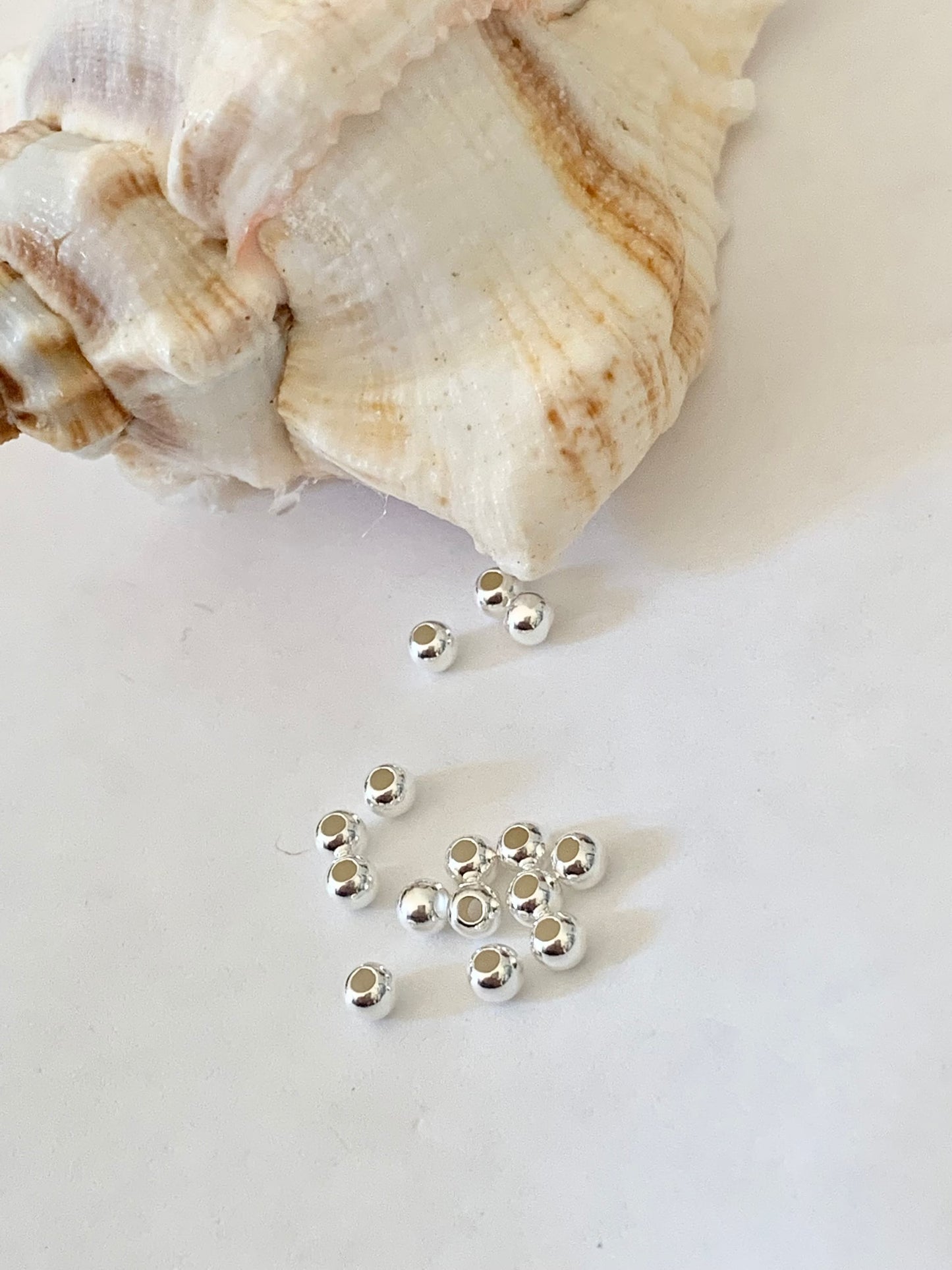 Par lot de 10 Perles lisses 3 mm trou 1,2mm argent massif 925/1000