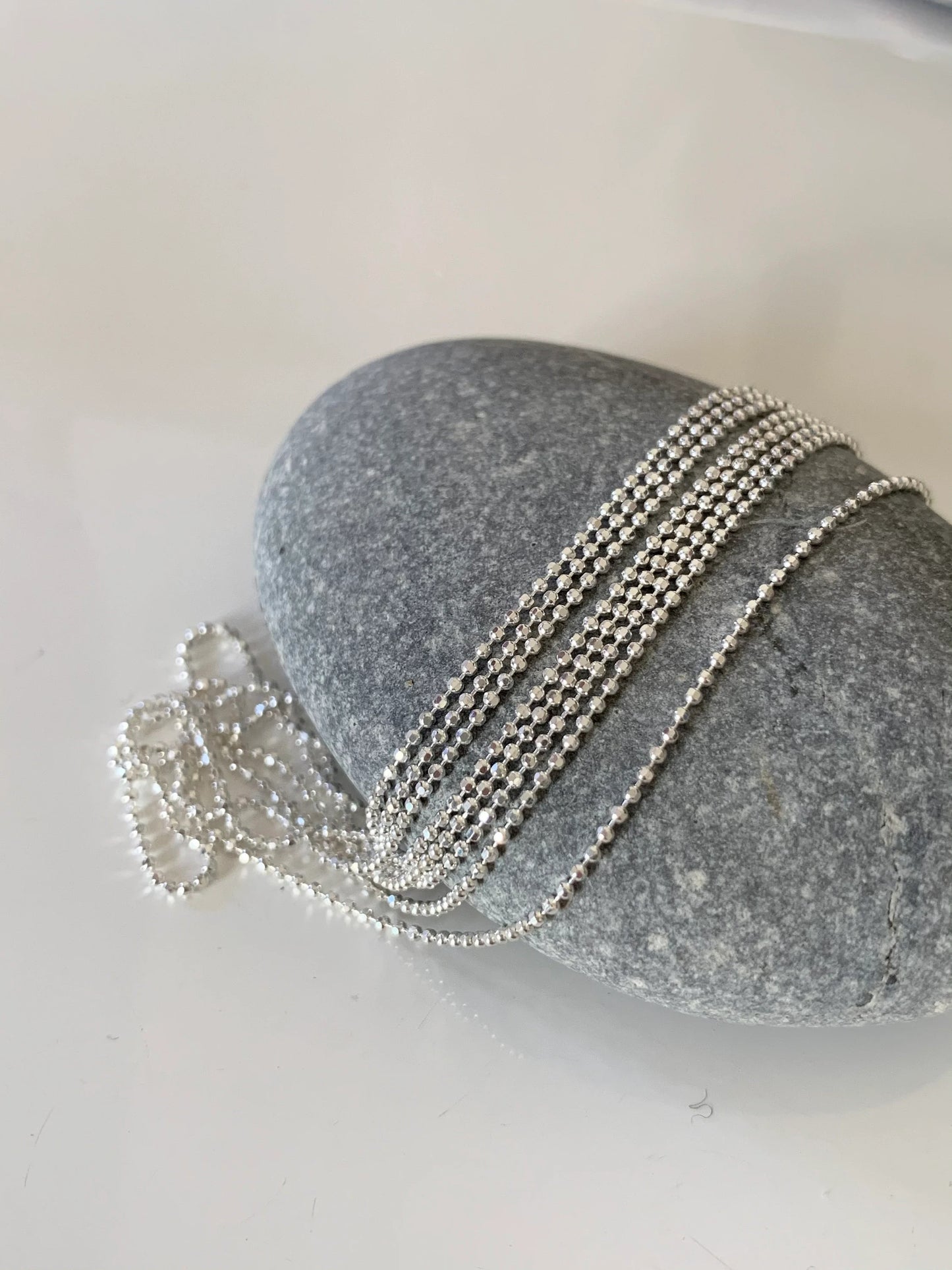 Chaîne boules facettées en argent 925 véritable 1mm, Morceau de chaîne bille diamantée en argent pur 925/1000