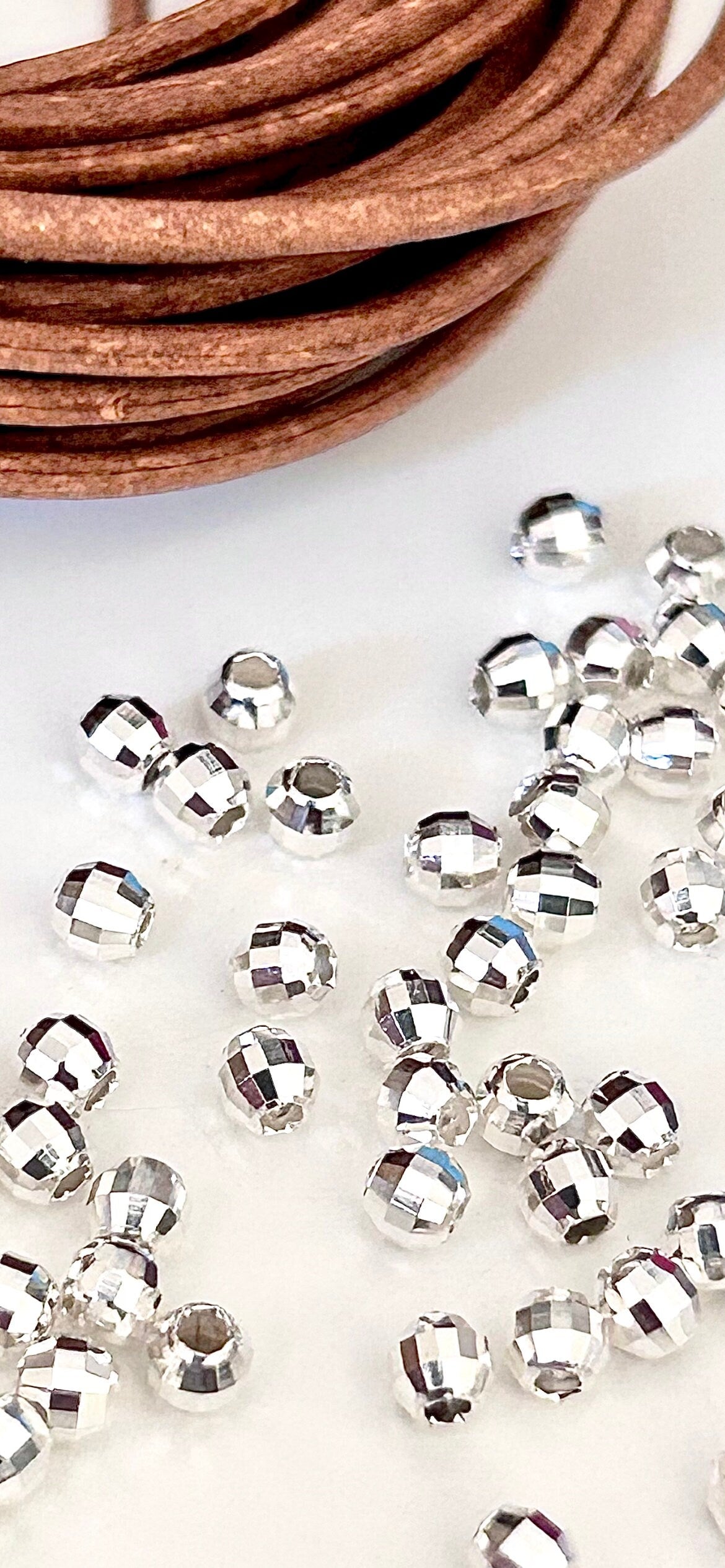 Perles facettées 3 mm trou 1,2mm argent massif 925/1000