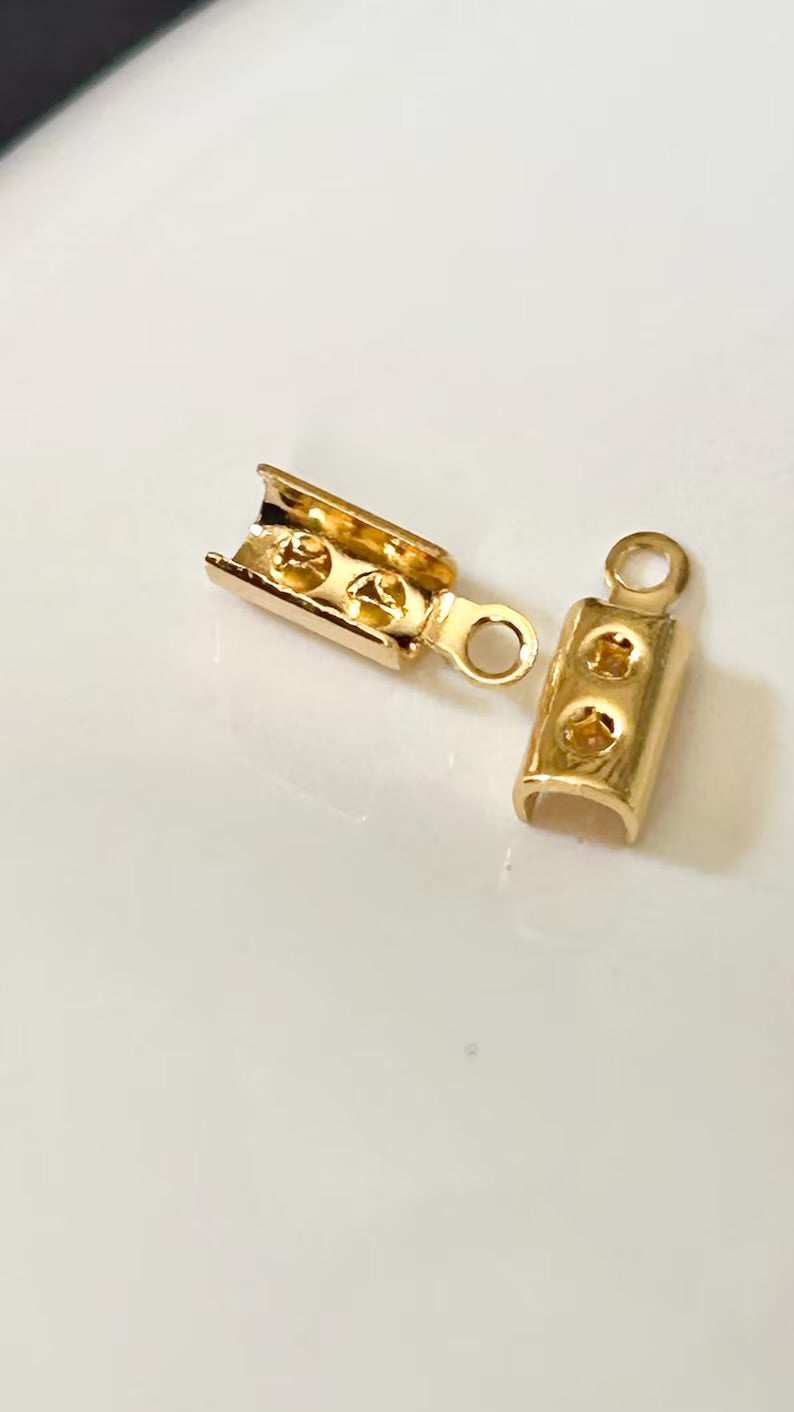 2 Embouts à pincer 10mm, apprêt laiton 10x3,7mm plaqué or, embout chaîne, cordon, fil de soie,