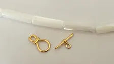 Fermoir "T", fermoir T 10,5mm en plaqué or 24 K plaquage 3 microns, Fermoir toggle boucle romantique