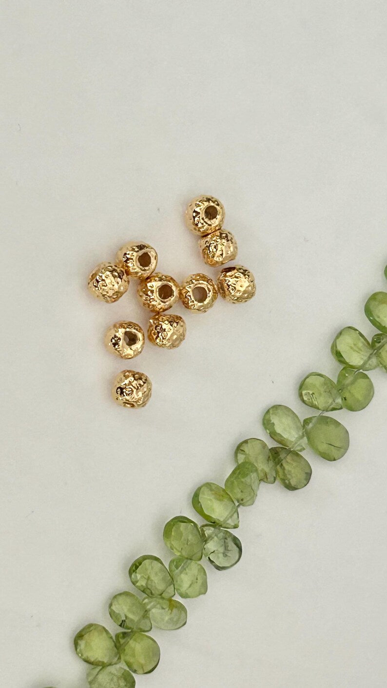Perle Intercalaire ronde martelé, rondelle boule 4x5mm, plaqué or micro rondelle dorée, Heishi doré
