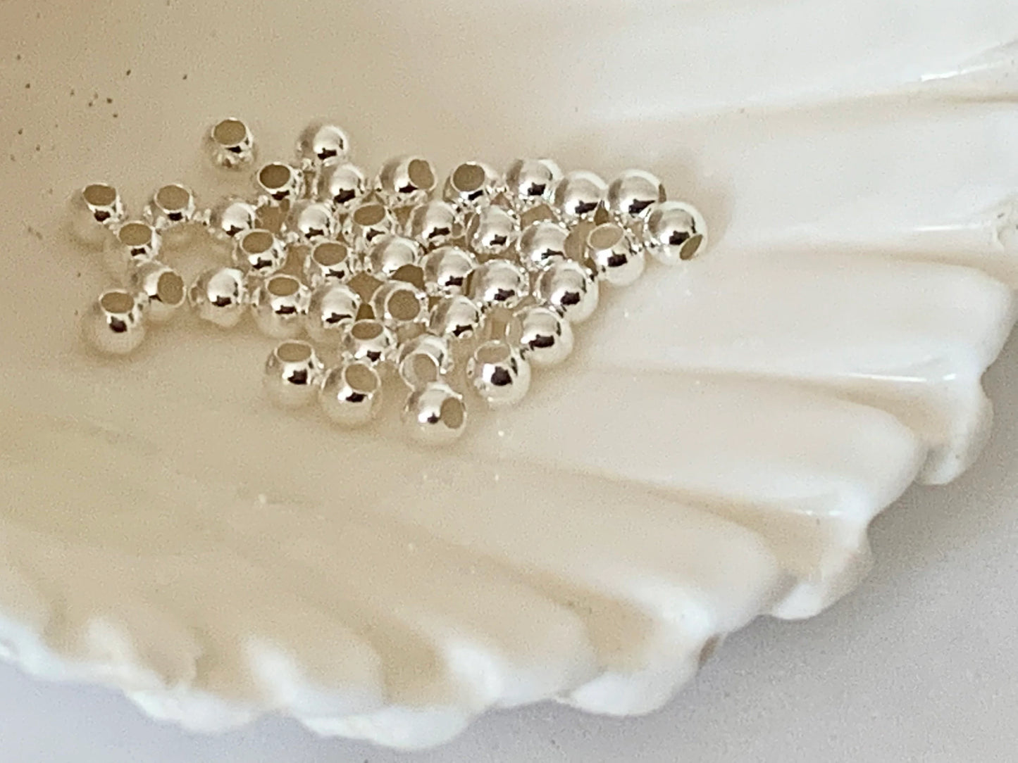 Par lot de 10 Perles lisses 2,5 mm trou 1,2mm argent massif 925/1000