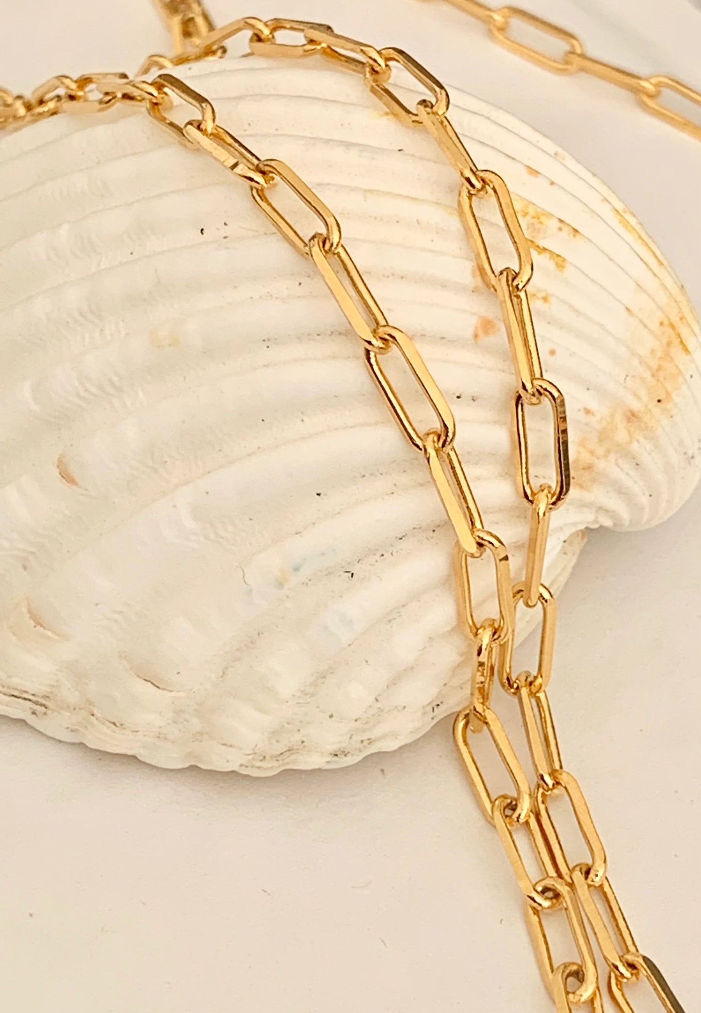 24K Chaîne maille rectangle 3,5x9mm brillante, morceau de CHAÎNE TROMBONE en plaqué or 24 K Haute Qualité