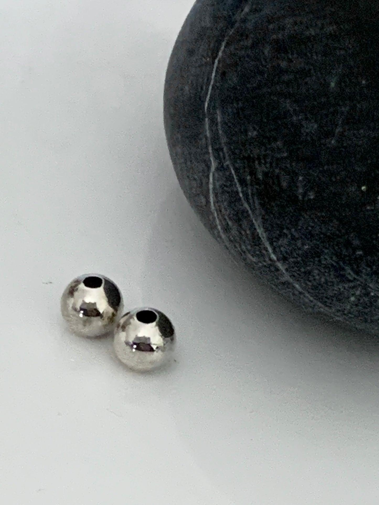 Lot de Perles lisses 6 mm trou 1,8mm argent massif 925/1000