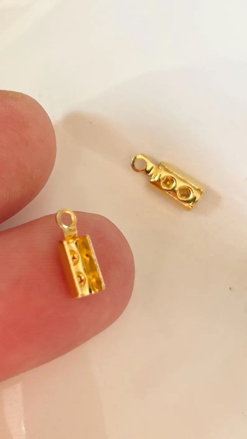 2 Embouts à pincer 10mm, apprêt laiton 10x3,7mm plaqué or, embout chaîne, cordon, fil de soie,