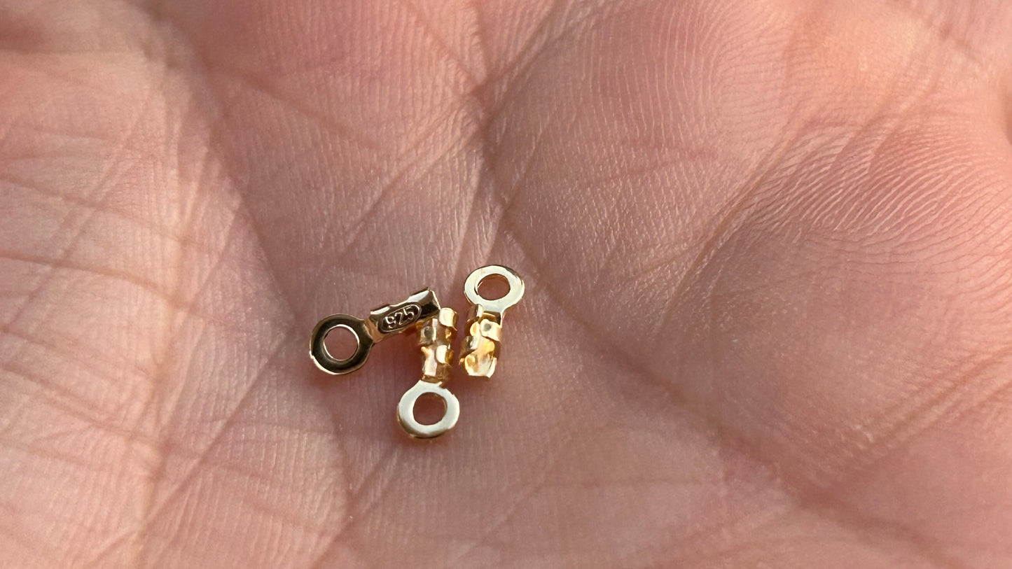 Embouts fins vermeil x4 à écraser argent massif 925, + plaqué or 24 carats, poinçonné 925 embout 3 griffes 0,8/1mm, MIYUKI, cordons, chaînes