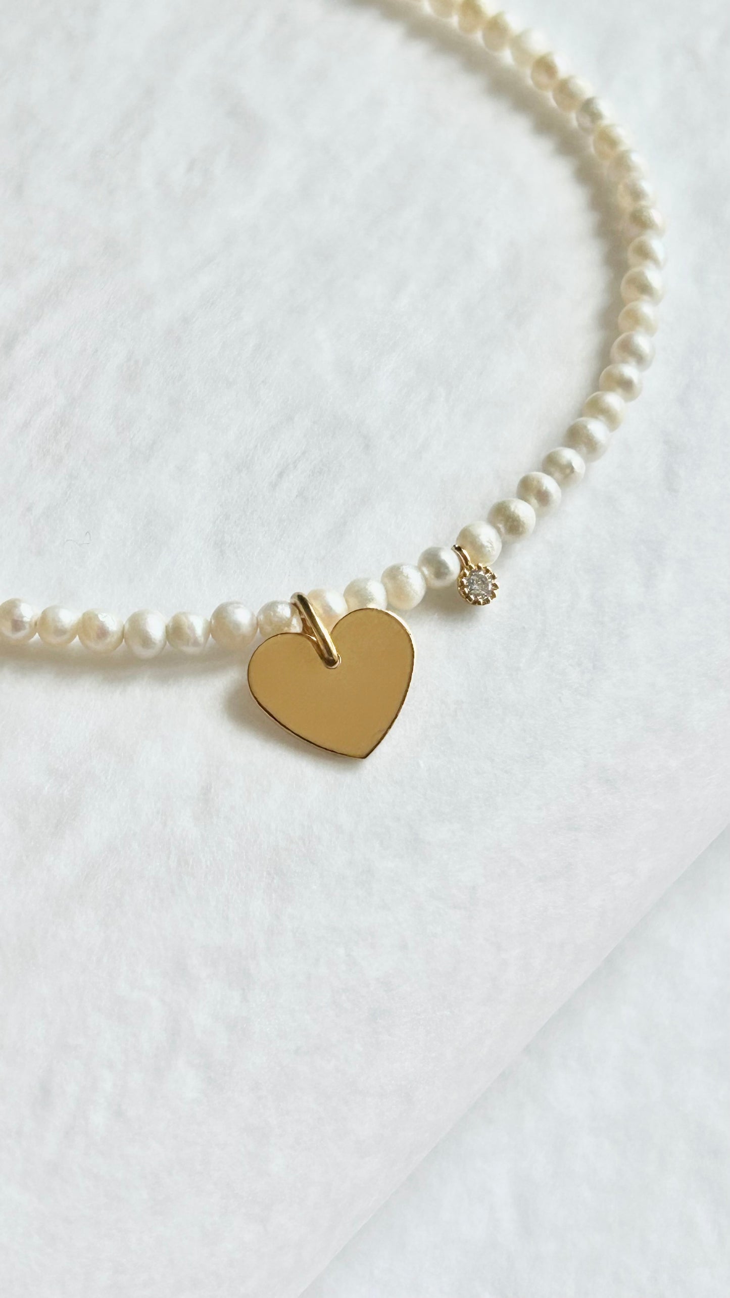 Collier Cœur plaqué or, solitaire zircon et véritables Perles d’eau douce naturelles, ne ternit pas