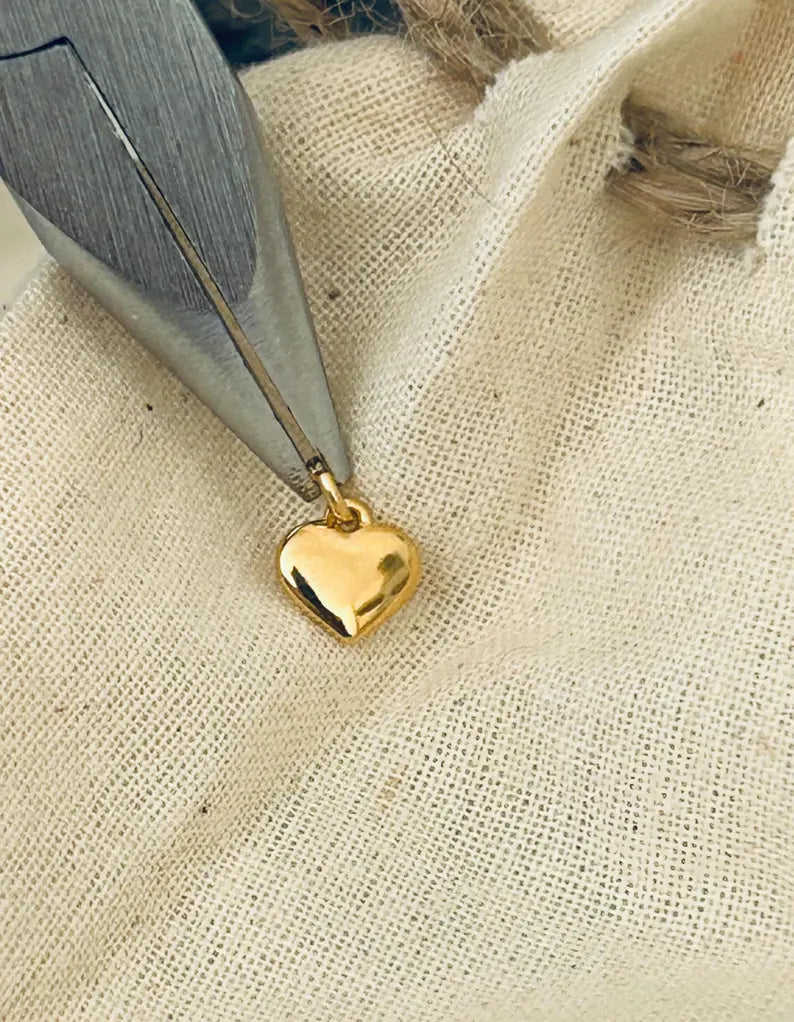 Coeur 7,5mm plaqué or, coeur plein avec anneau 4mm doré, amour, saint Valentin, maman..