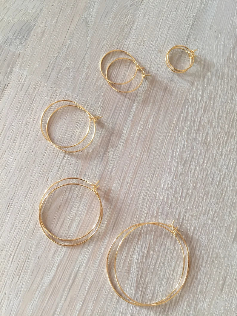 1 PAIRE BO CRÉOLES 20 mm Plaqué Or 1 micron, créole dorées fourniture bijoux