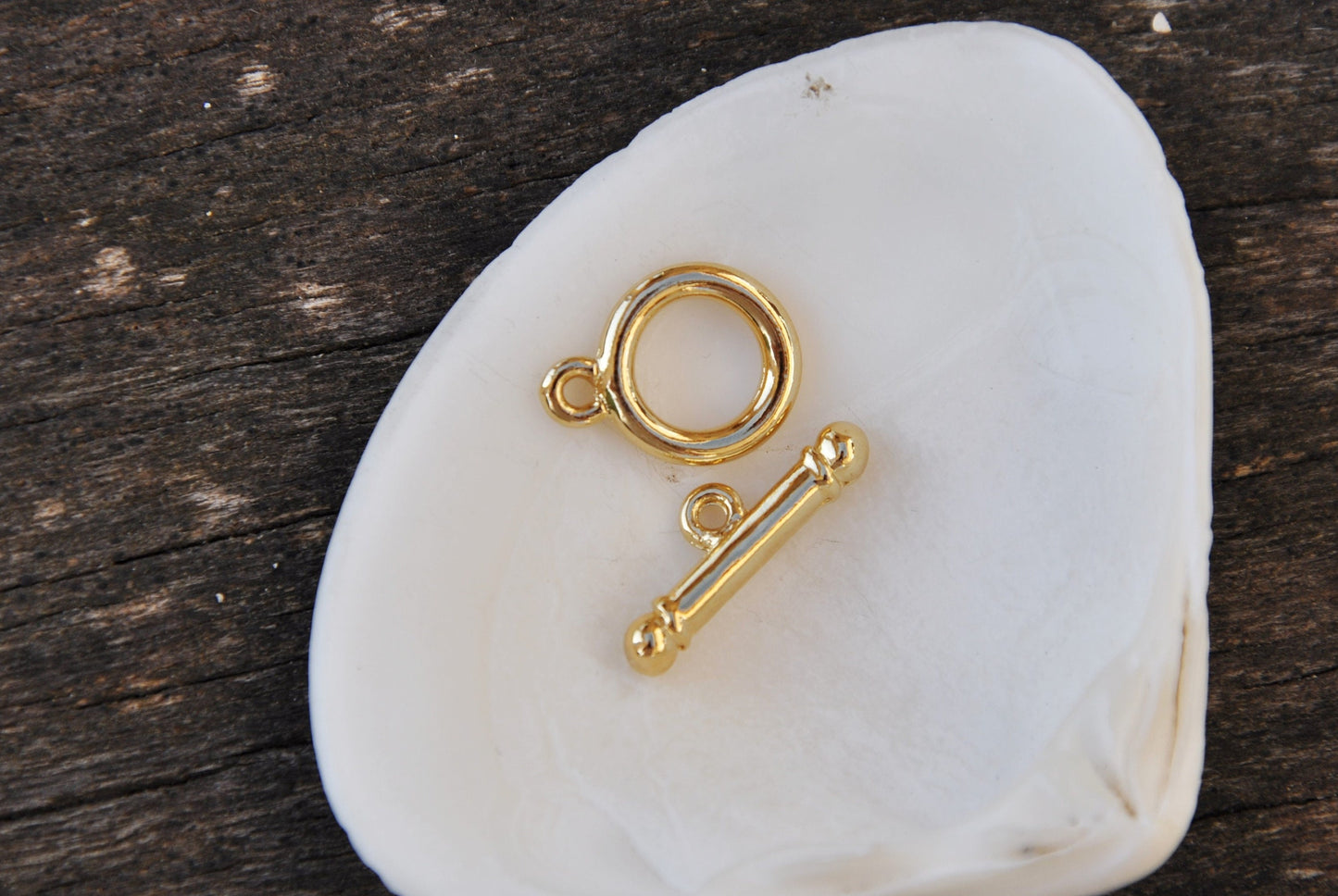 Fermoir "T", fermoir T 13 mm en plaqué or 24 K plaquage 3 microns, Fermoir toggle
