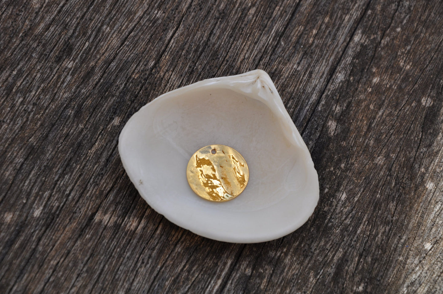 Médaille Martelée, cercle, disque, pastille 20 mm 1 trou Plaqué Or