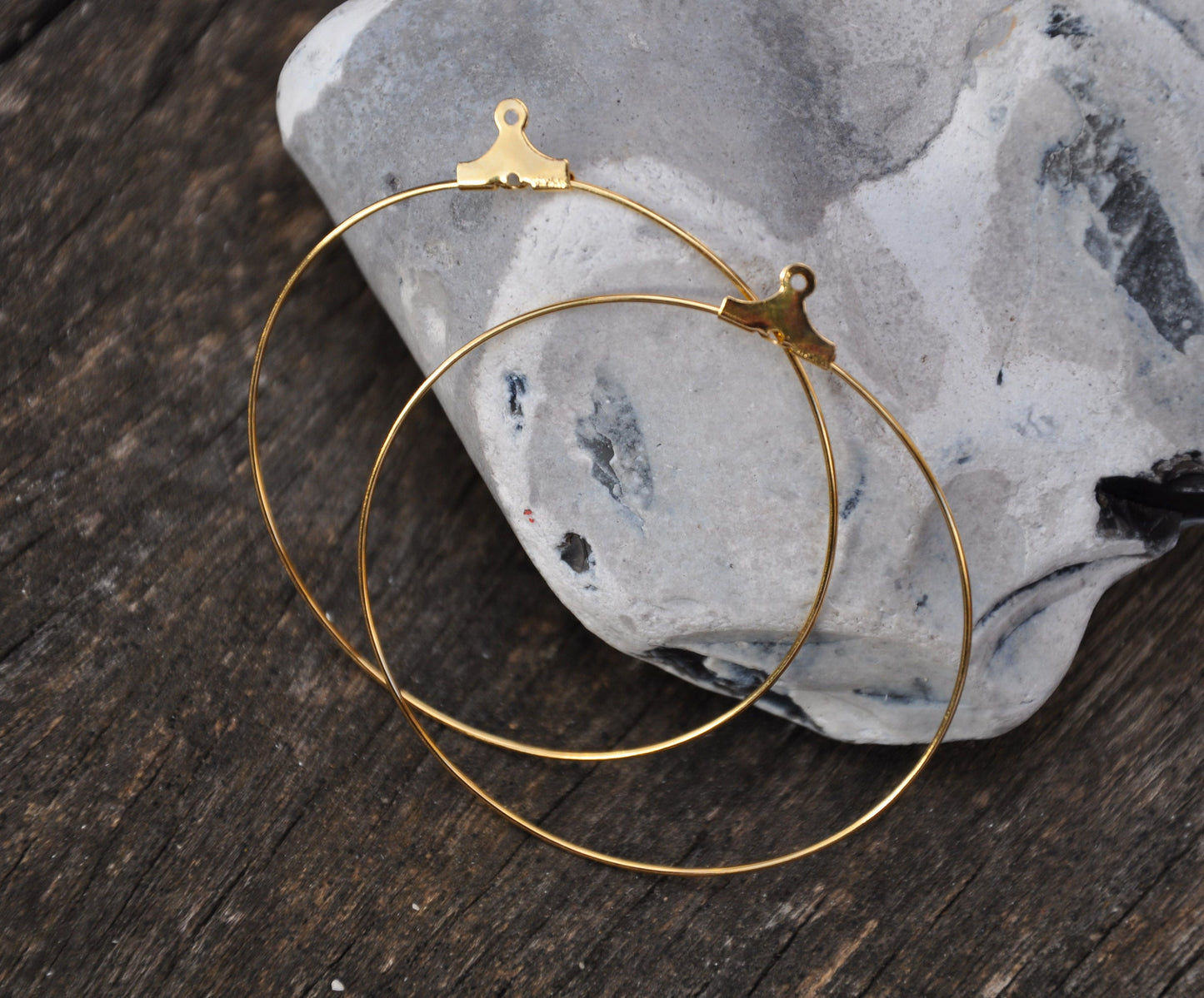 1 PAIRE CRÉOLES à décorer - Support Boucles d'Oreilles 50 mm Plaqué Or 22 K 0,5 microns