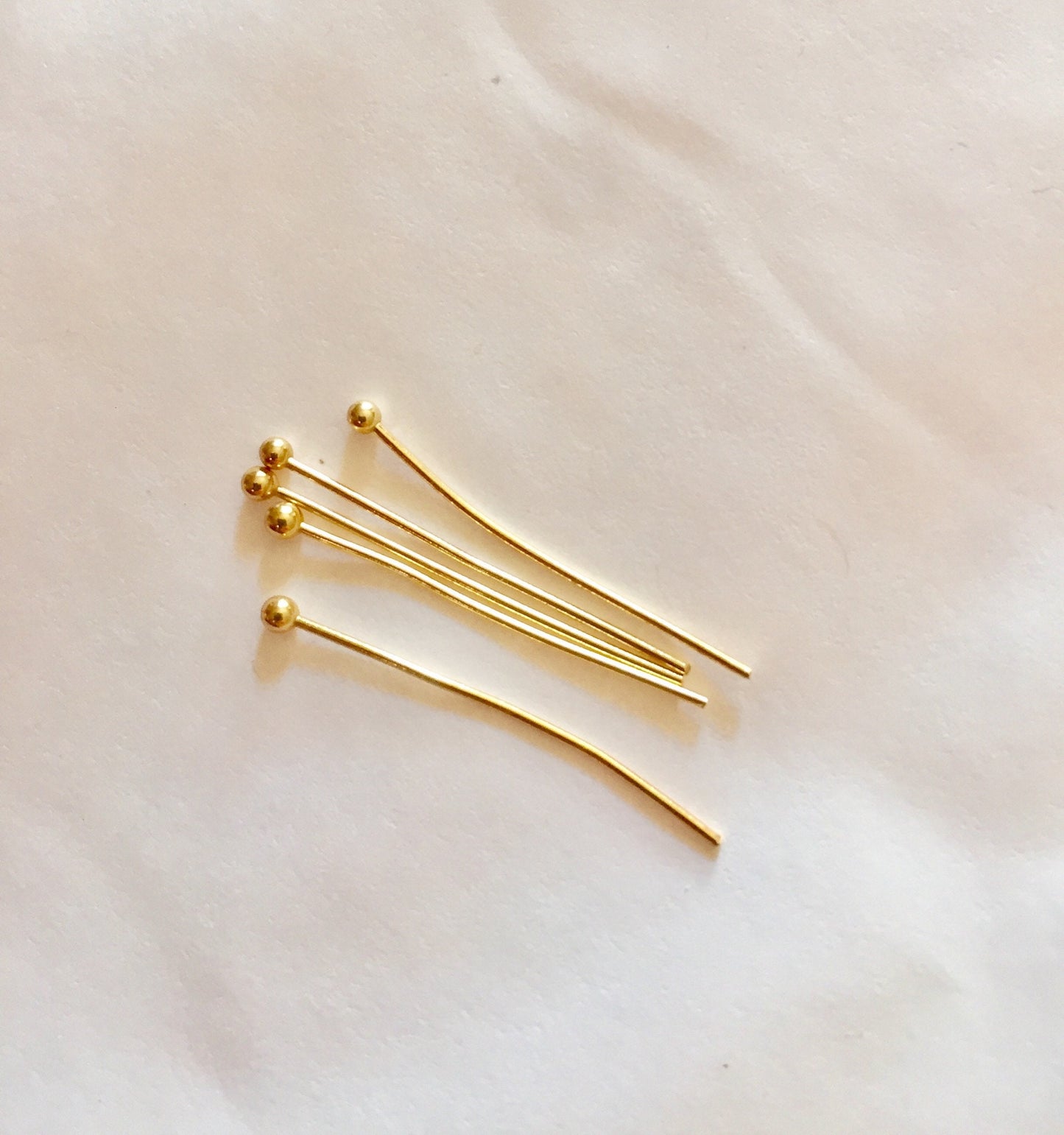 5 Clous tête boule 25mm laiton or fin 24K