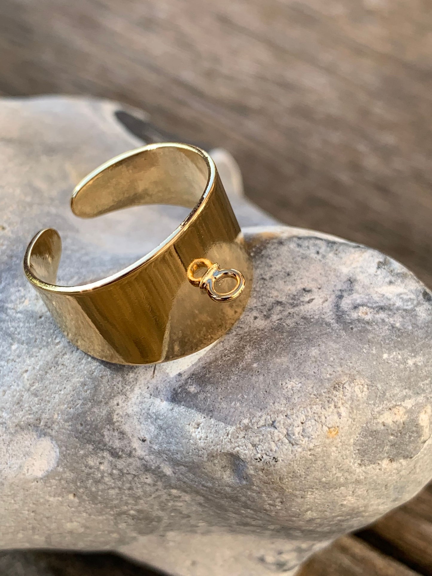 Bague 13mm "Naïa" réglable en plaqué or 24 K diamètre 20 mm, ajustable, ne ternit pas, idéale cadeau