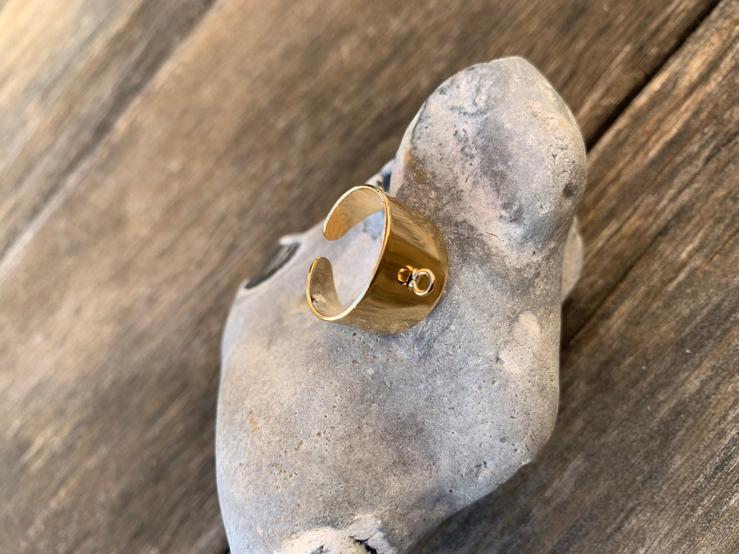 Bague 13mm "Naïa" réglable en plaqué or 24 K diamètre 20 mm, ajustable, ne ternit pas, idéale cadeau