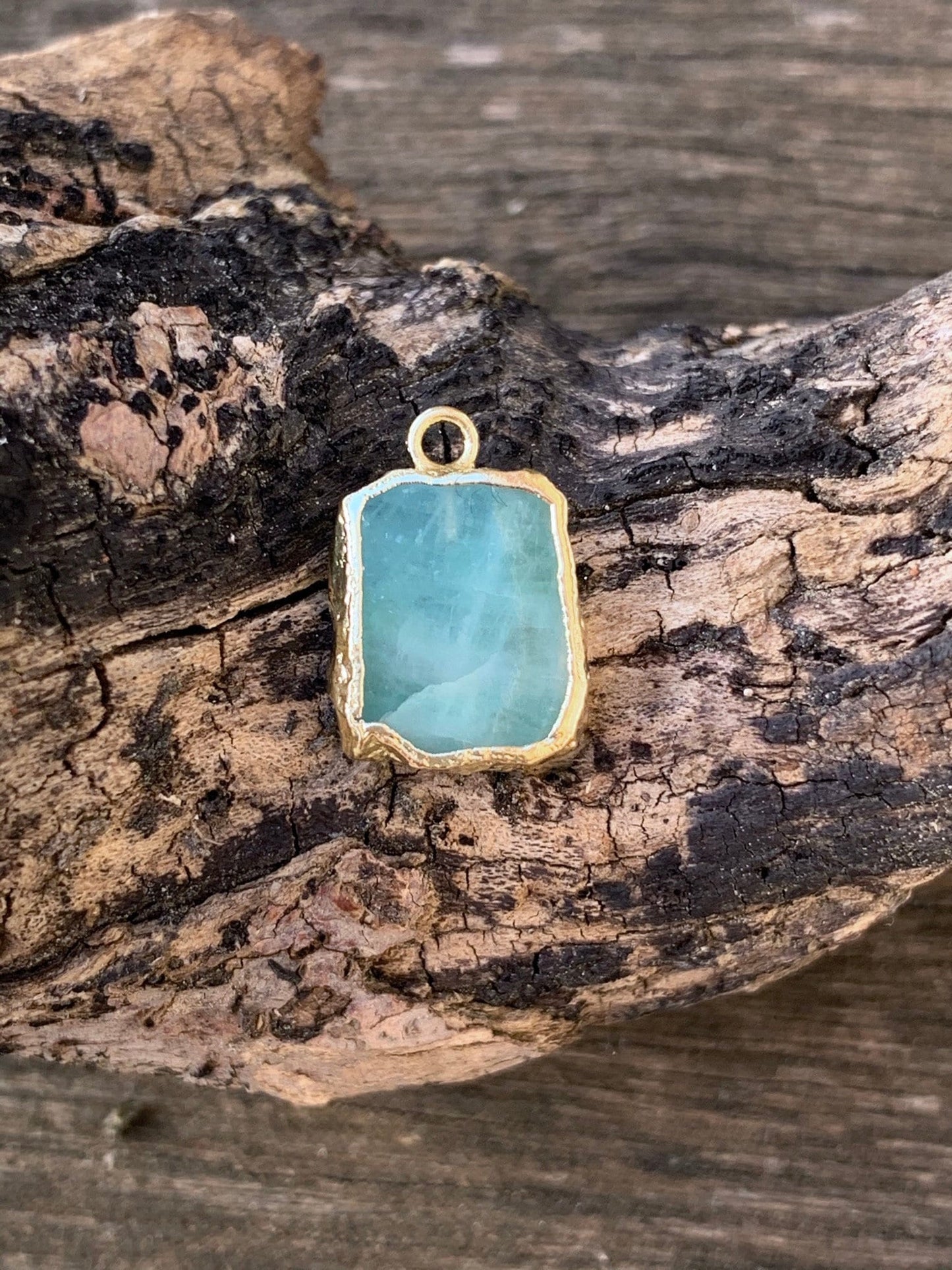 Slice Pendentif Amazonite ‘AA’ naturelle et Vermeil 11 x 13 mm