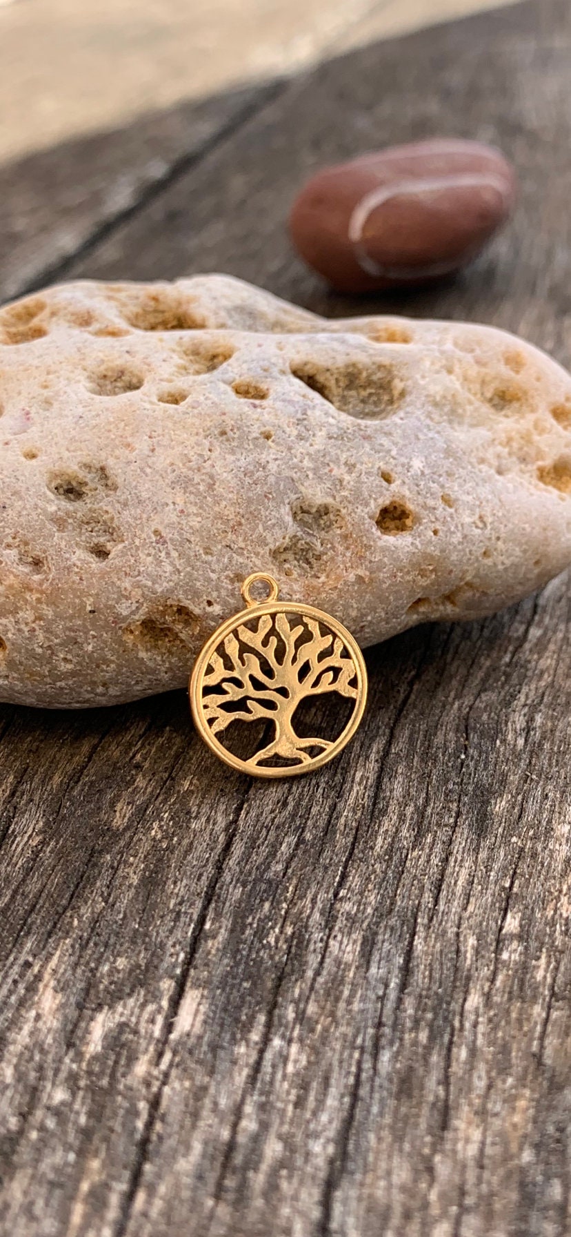 Pendentif Arbre de Vie 15 mm en plaqué or 24K, médaille arbre de vie porte bonheur doré, symbole vie