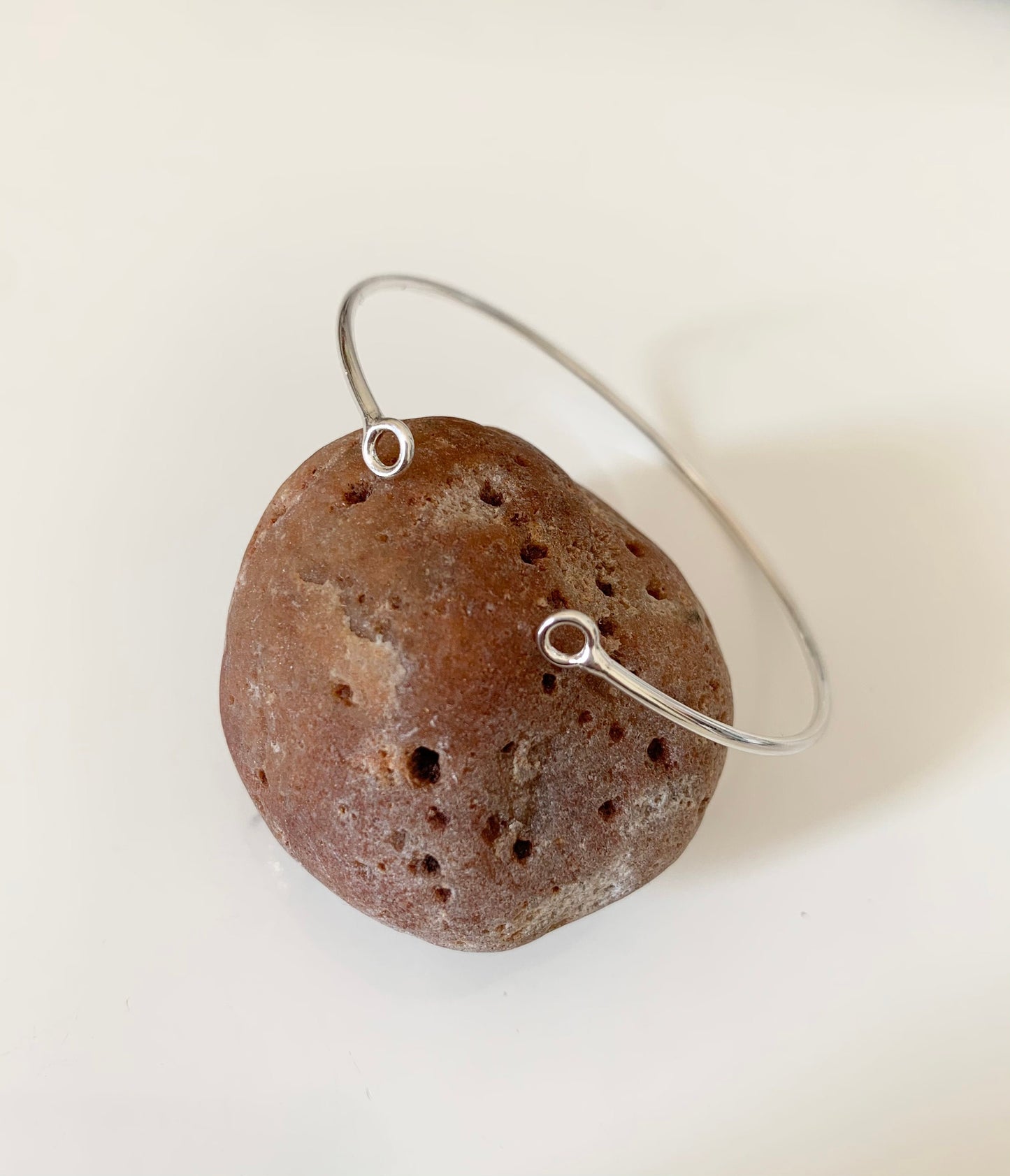 Jonc 2 anneaux 57 mm, bracelet cercle rigide plaqué argent, manchette fine