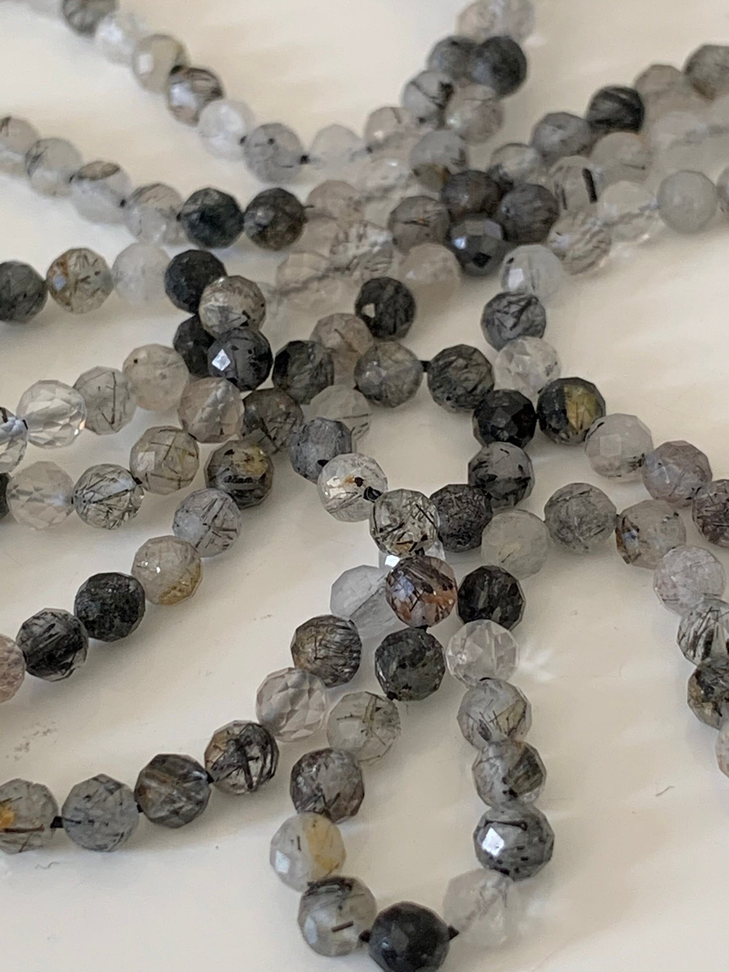 10 Perles 3mm Quartz Rutile noir facettées, pierre naturelle 3 mm, 10 perles Quartz Rutile noir facettes gemme naturelle 3mm