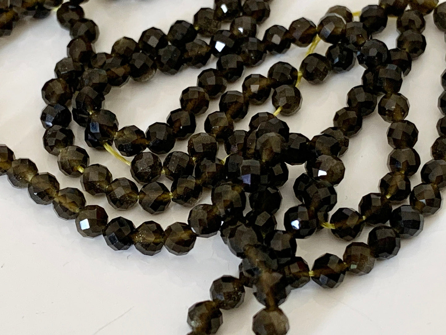 10 perles Obsidienne 3mm facettée, 10 perles OBSIDIENNE Or facettes gemme naturelle 3 mm tons Foncés reflets légers flash dorés,