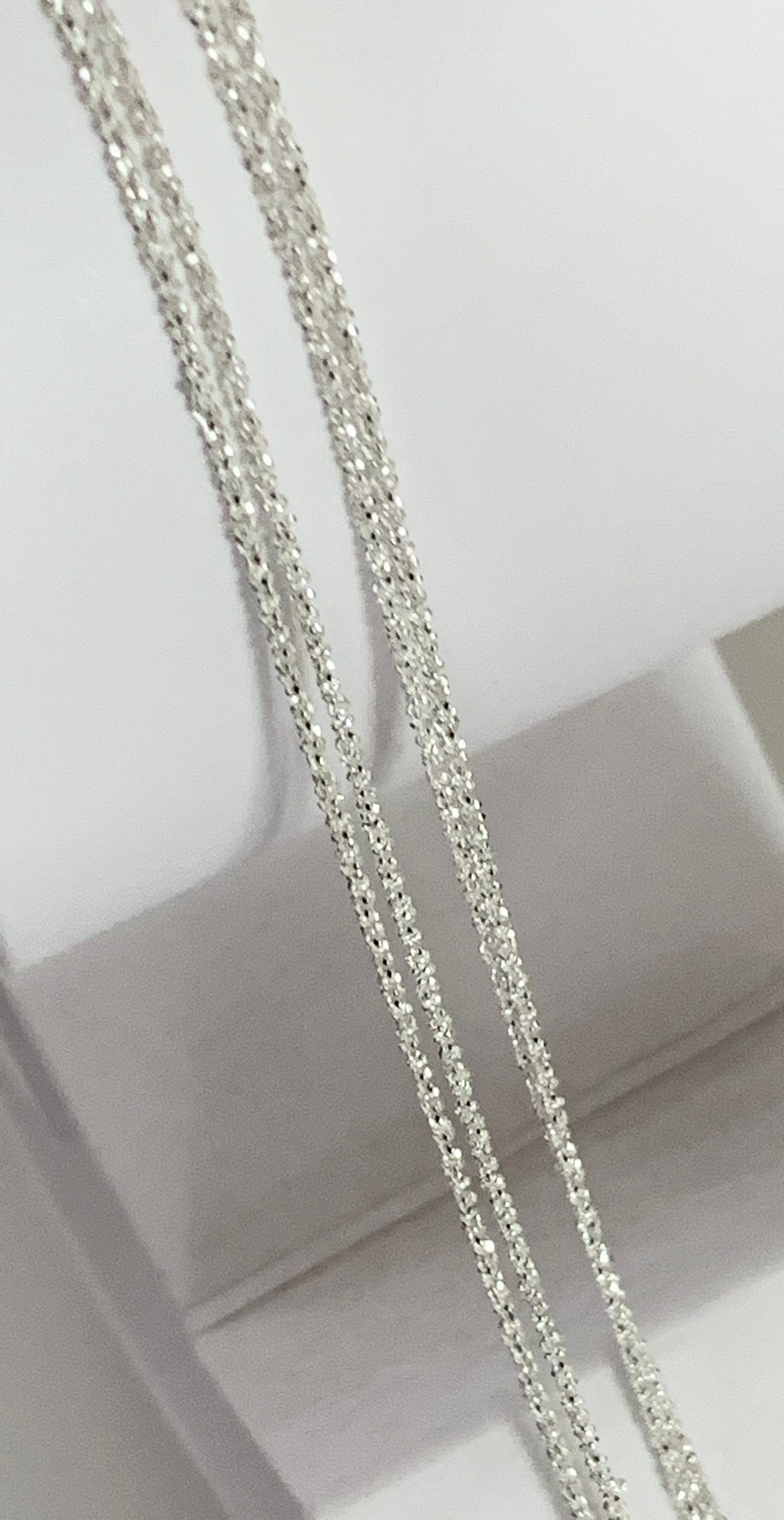 Chaîne flocons diamantée en argent 925 véritable 1,2mm, Morceau de chaîne en argent pur 925/1000