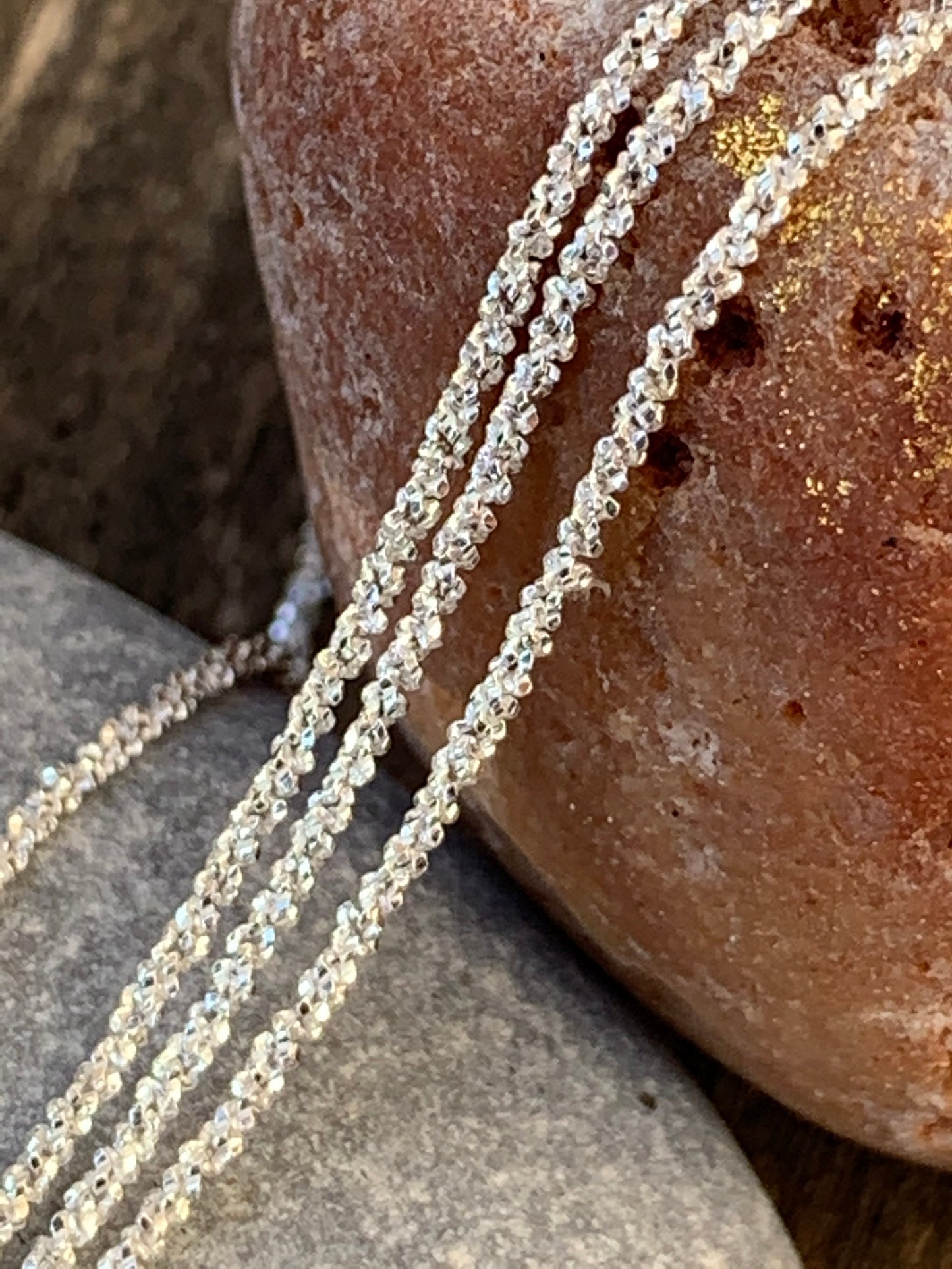 Chaîne flocons diamantée en argent 925 véritable 1,2mm, Morceau de chaîne en argent pur 925/1000