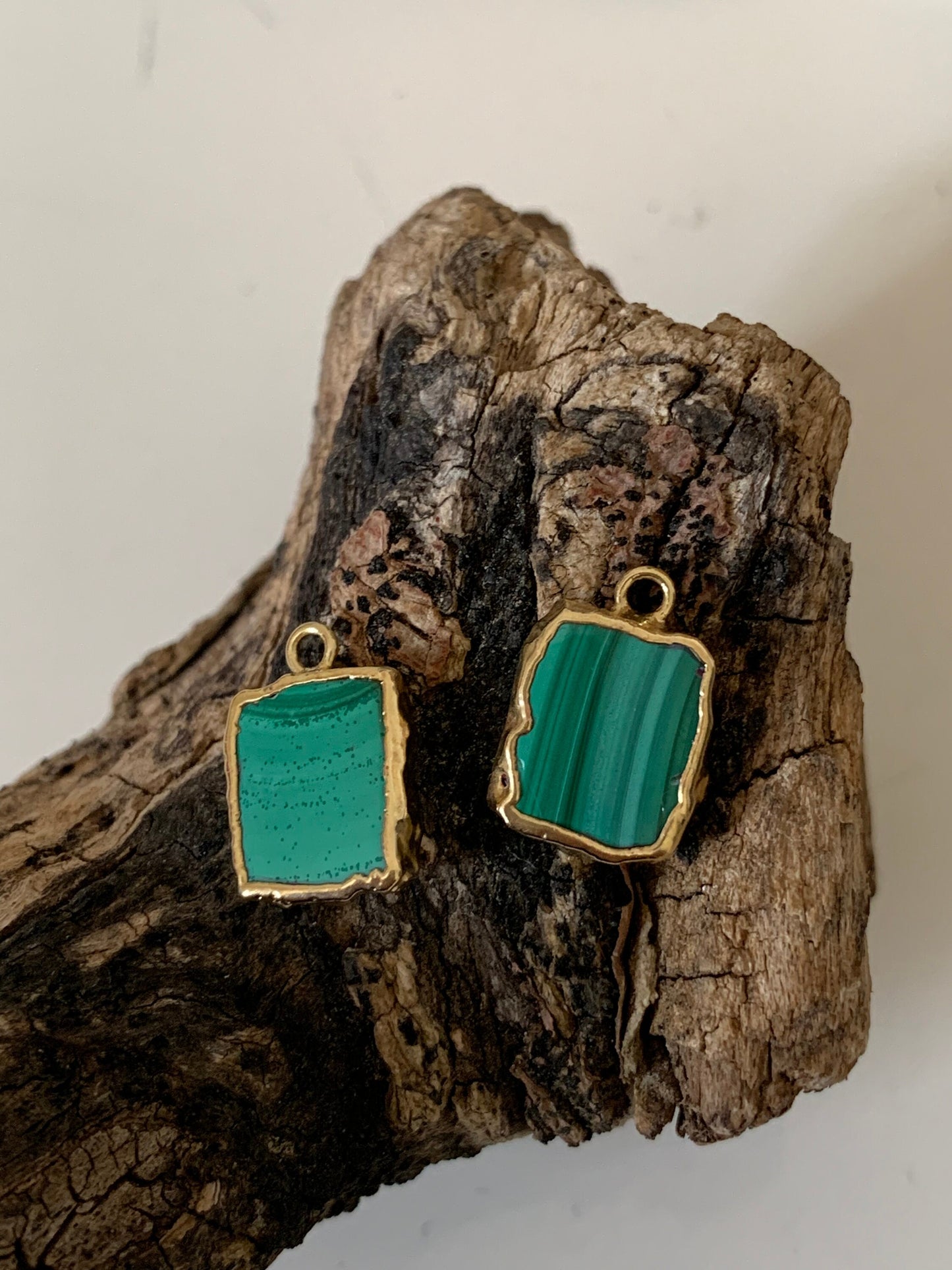 Slice Pendentif Malachite ‘A’ naturelle et Vermeil 9 x 10/11 mm