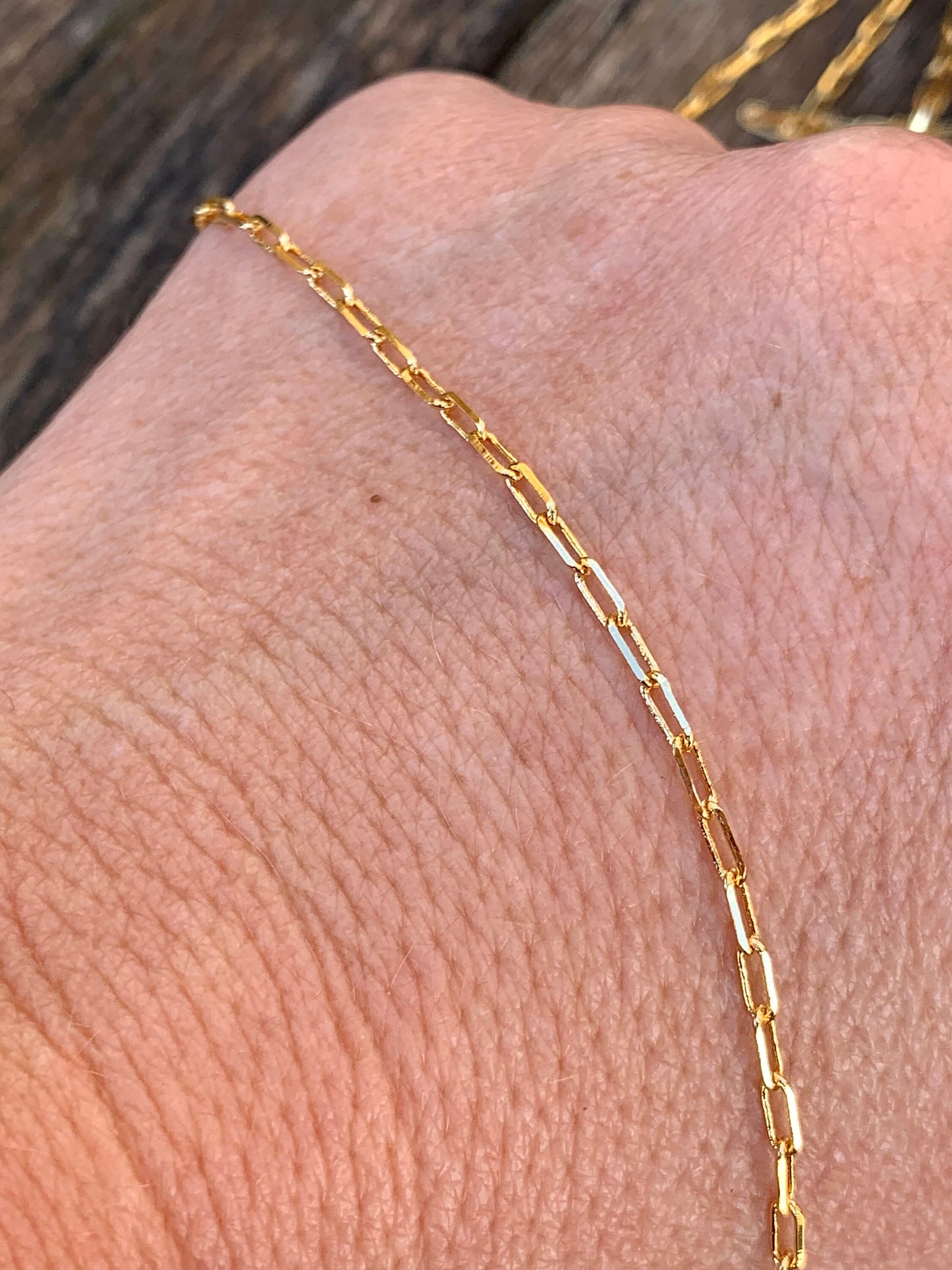 24K Chaîne maille rectangle 1.8x4.9mm ultra brillante, morceau de 50cm de CHAÎNE TROMBONE en plaqué or 24 K Haute Qualité