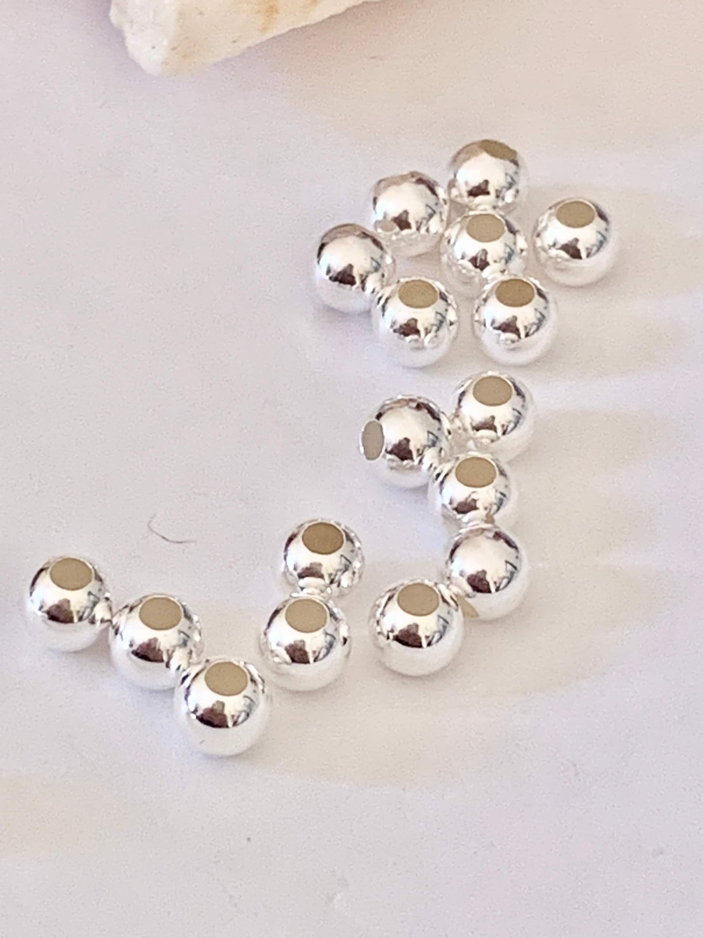 Par lot de 10 Perles lisses 3 mm trou 1,2mm argent massif 925/1000