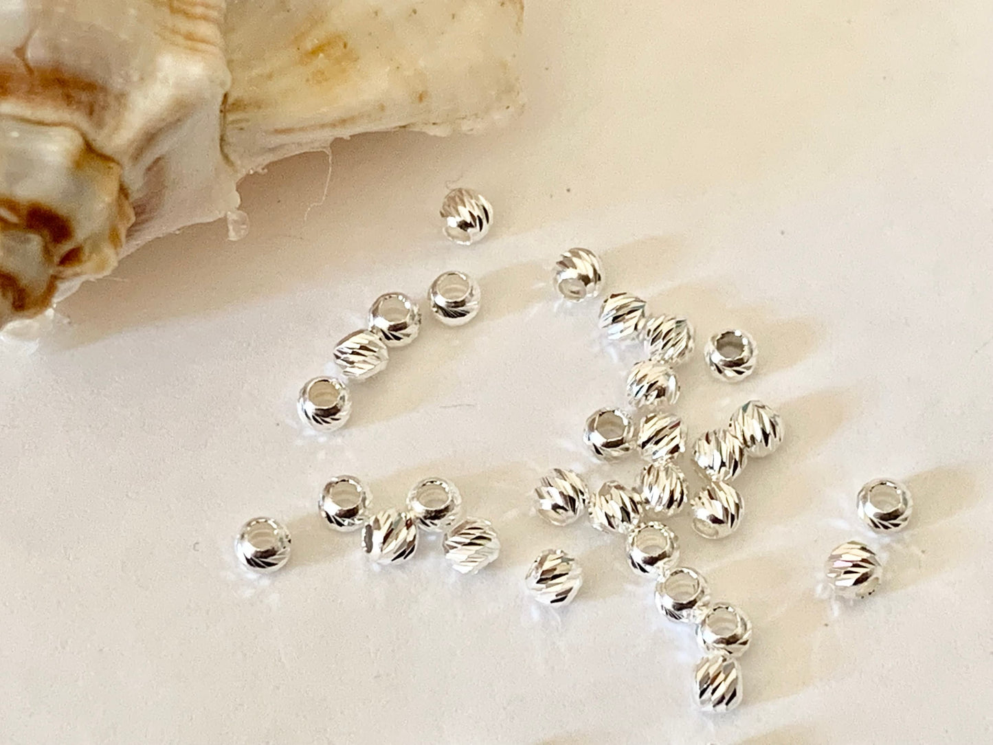10 Perles ciselées 3 mm trou 1,4mm argent massif 925/1000, perles d’espacements argent