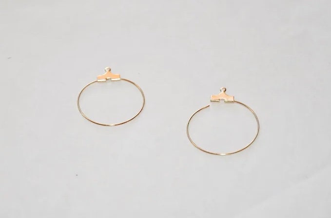 1 Paire de Créoles Plaqué Or Diam. 25 mm, créole à enfiler, anneau fin ouvert or 24K